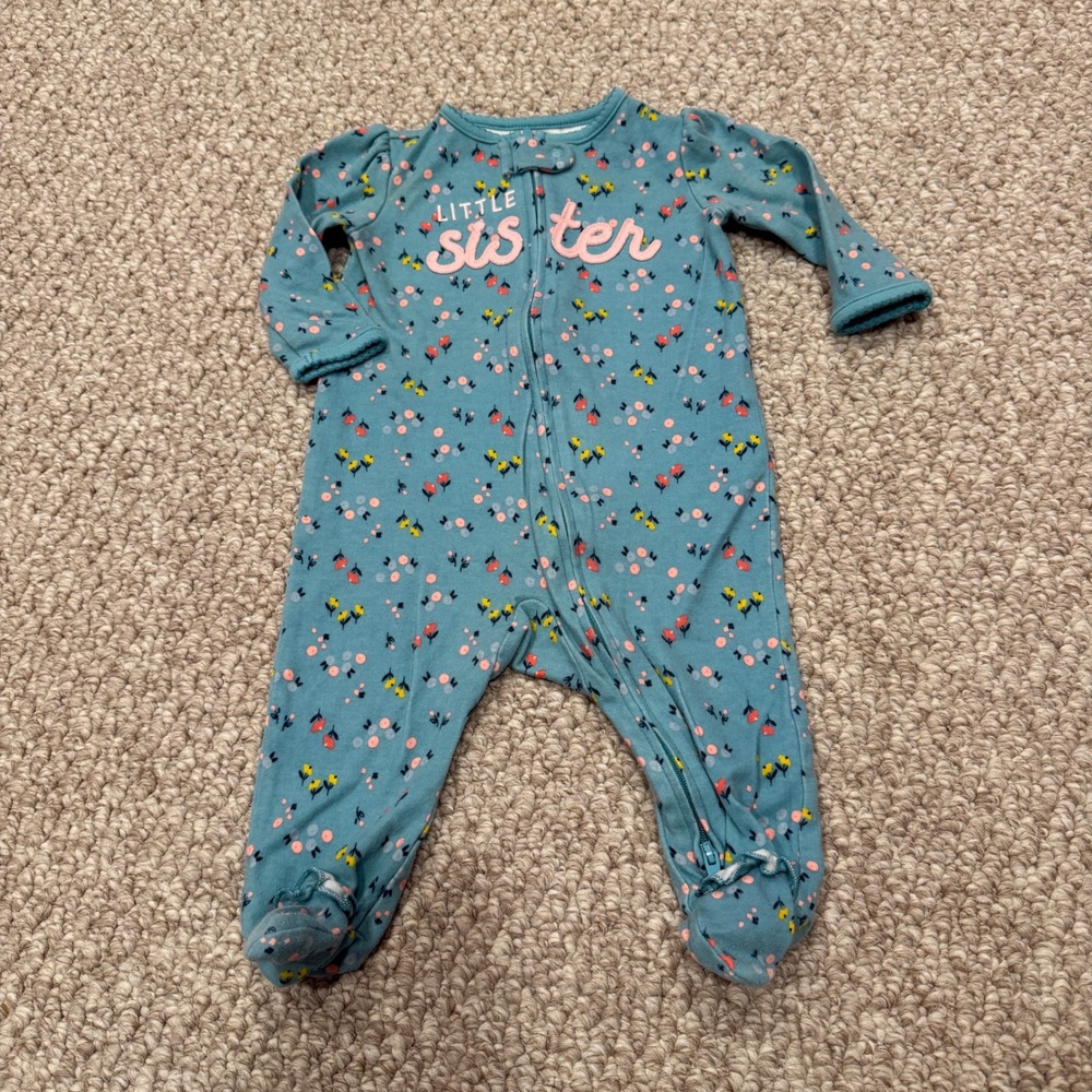 Carter's Baby Girl Little Sister Footed Pajamas Size 6 Months‎ Teal Floral